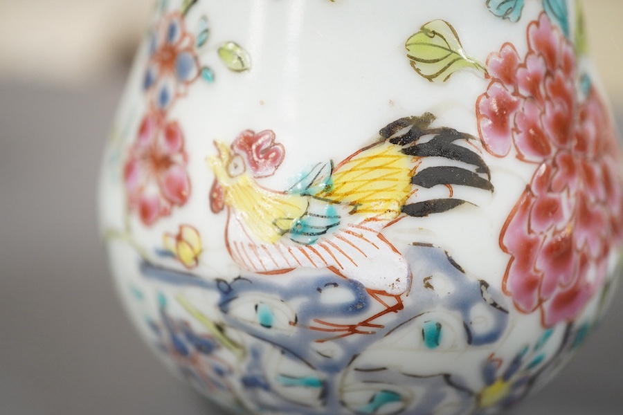 A Chinese famille rose ‘cockerel’ cream jug and cover, Yongzheng period